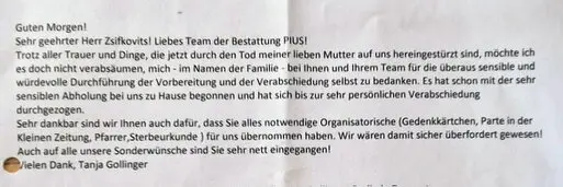 Oius Bestattunge- die Kundenpost