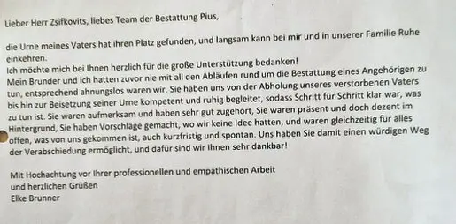 Oius Bestattunge- die Kundenpost